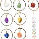 Crystal Wall Decor 7 Chakra Stones Hanging Ornament Raw Gemstone Pendant Decorative Spiritual Home Decor with Gift Box for Meditation (Gold)