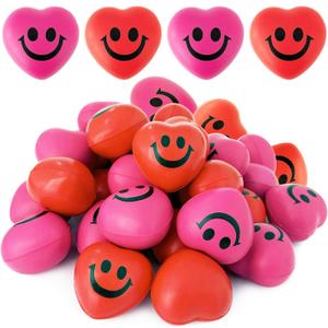 32 Pcs Heart Stress Balls,Smile Mini Heart Foam Balls,1.57" Hearts Squeeze Ball for Stress Relief,Valentines Day,Party Favors,Classroom Reward,Gift Bag Fillers(2 Colors)