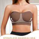 Strapless Bra for Women Wireless Padded Bandeau Bra Seamless Non-Slip Silicone Tube Top Push Up Bralette (Brown, M)