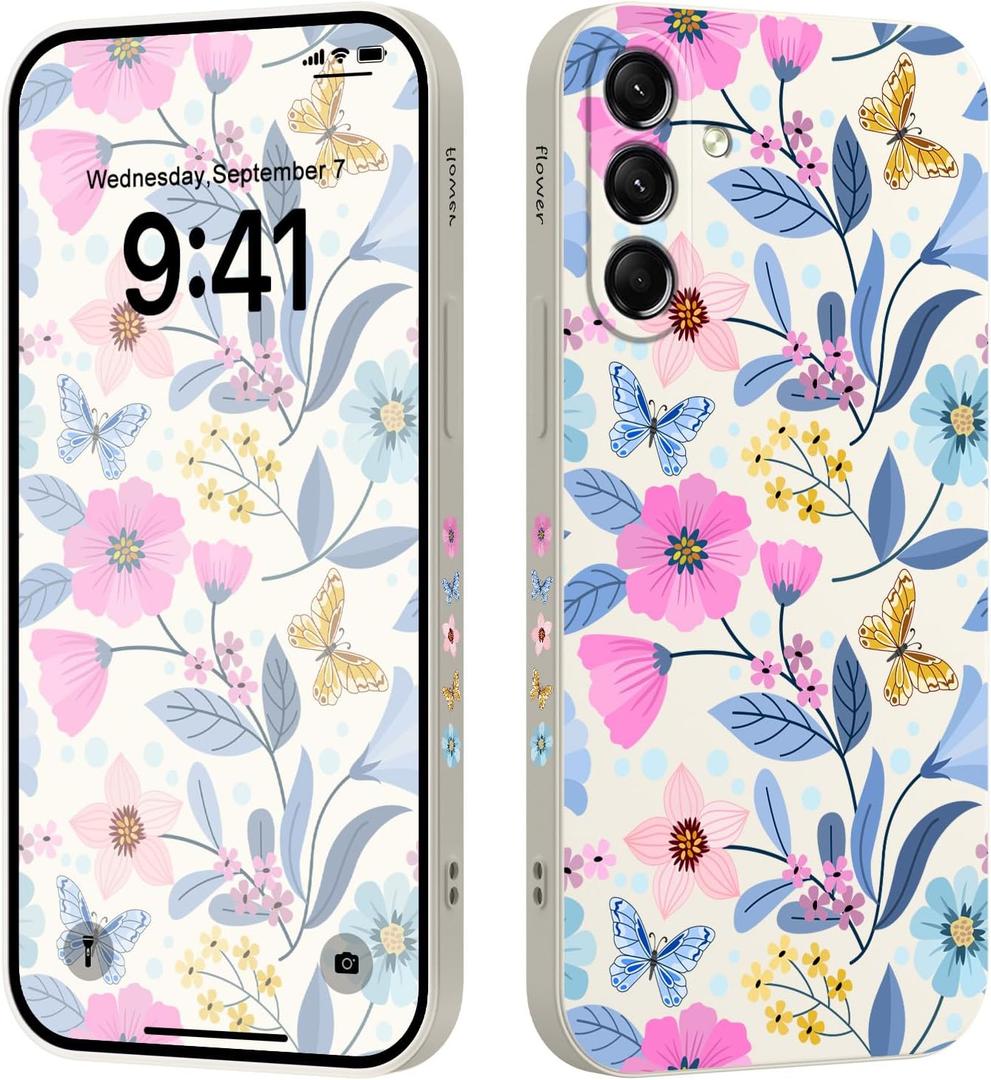 LEECG for Samsung S24 Plus Case, Flower Pattern Design S24 Plus Phone Cover Ultra Thin Soft Anti Drop Liquid Silicone Case for Samsung Galaxy S24 Plus 6.7 inch, Flower Rice White