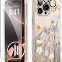 GVIEWIN for iPhone 16 Pro Case, with Screen Protector & Camera Lens Protector, Floral Shockproof Protective Bumper Slim Clear Phone Cover for Women 2024 6.3'', Vibrant Spring