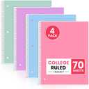Taja Spiral Notebook College Ruled, 4 Pack, 1 Subject Notebooks (8" x 10-1/2"), 3-Hole Punched Paper, Assorted Pastel Colors Spiral Notebook for School & Office Supplies