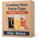 JoyServe Cowboy Boot Cups - (Bulk Pack of 12) 17oz Drink Mugs, Reusable BPA-Free Plastic Drinking Mug Cups for Kids, Western Themed Rodeo Birthday Party Decorations and Supplies