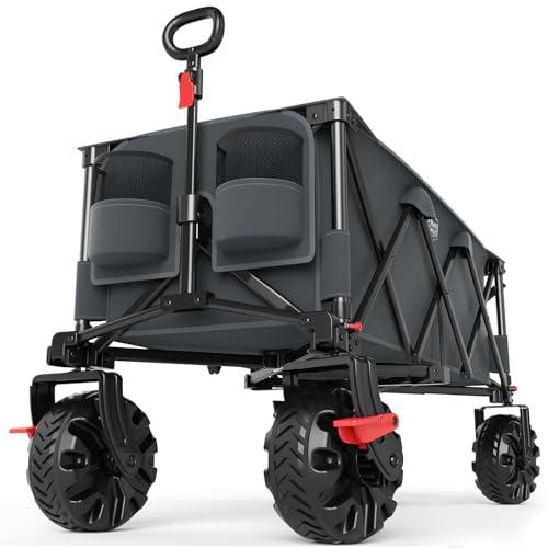 Timber Ridge 51.2" Extended Collapsible Wagon - Heavy-Duty Utility Cart with All-Terrain Wheels, Brakes & Cargo Net, 400L Capacity for Camping, Sports & Shopping, Grey