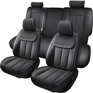 Seat Covers for Truck Chevy Chevrolet Silverado GMC Sierra Pickup 2007-2026 1500 2500HD 3500HD Trail Boss Z71 Crew Double Extended Cab Waterproof Leather Protectors Black Full Set