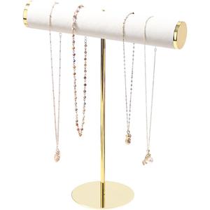 Coward T-Bar Necklace Organizer Stand, Velvet Necklace Bracelet Holder Stand with Metal Base, Hanging Jewelry Display Organizer for Women Girls (Gold 4.0cm thickness tube)