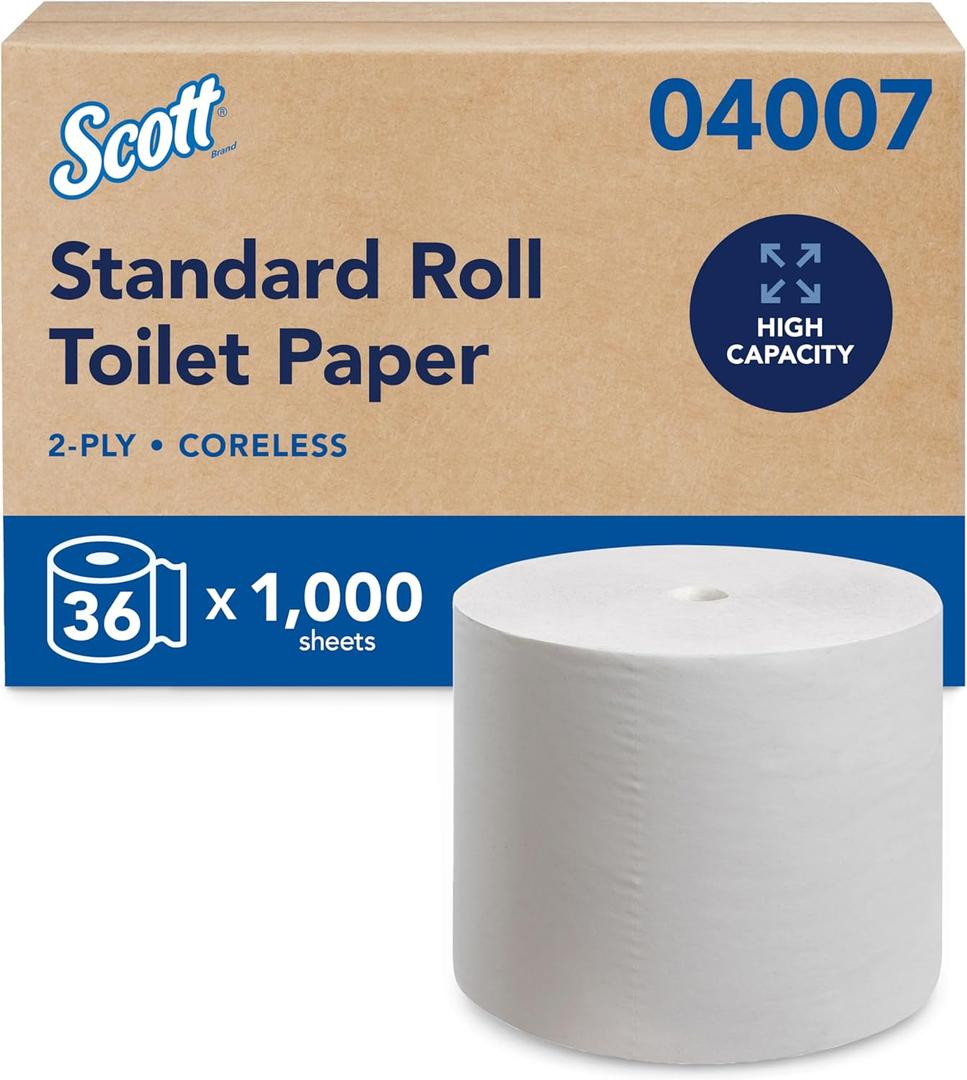 Scott Professional Essential Coreless High-Capacity Standard Roll Bulk Toilet Paper (04007), 2-Ply, White (36 Rolls of 1,000 Sheets, 36,000 Sheet Total)