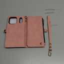Defencase for iPhone 17 Pro Max Magnetic Wallet Case Compatible with Magsafe with RFID Blocking Zipper & Card Holder for Women PU Leather Strap Detachable Case for iPhone 17 Pro Max 6.9", Rose Pink
