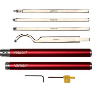 8 PCS Carbide Wood Lathe Turning Tool Set, Carbide Lathe Turning Tool, Including Swan Neck Hollower, Rougher, Finisher, Detailer, Pen Turning tools, Aluminum Alloy Handles from 14" to 29"