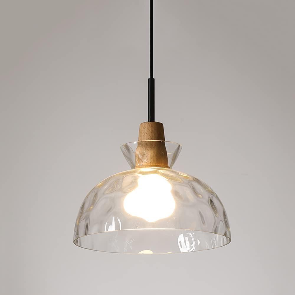 Interior Glass Pendent Lamp E27 1-Light Wooden Ceiling Hanging Light Modern Home Living Room Adjustable Lighting Fixture,Lamps for Living Room