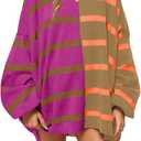 Fisoew Womens Striped Pullover Sweater Crew Neck Long Sleeve Knitted Color Block Casual Loose Lightweight Sweaters for Women (M)