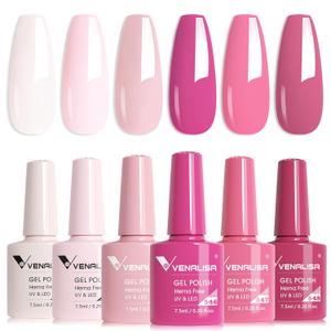 VENALISA Pink Gel Nail Polish Set of 6 Colors Milky White Hot Pink Gel Polish Kit Soak Off UV Gel Salon Nail Art DIY at Home Manicure