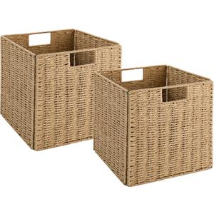 Vagusicc Wicker Baskets, Set of 2 Hand-Woven Storage Baskets for Shelves with Handles, Foldable Cube Wicker Storage Basket Bins Organizer 13 Inches Large Woven Baskets for Storage Organizing & Decor (Natural)