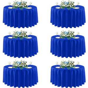 sancua Royal Blue Round Tablecloths 108 Inch, 6 Pack - Circle Fabric Cloth Table Cloths for Wedding Party Banquet Birthday, Washable Polyester Table Cover (Fit 30-72 Inch Tables)