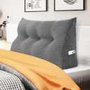 WOWMAX Triangular Headboard Pillow Twin Dorm Headboard Twin XL Bed Wedge Pillow Bolster for Bed with Removable Cover, Corduroy Grey