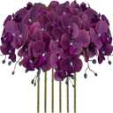 FagusHome 32 Inch Artificial Phalaenopsis Flowers 6 Pcs Artificial Orchid Flowers Stem Plants for Home Décor (Purple Piebald), FH1000143