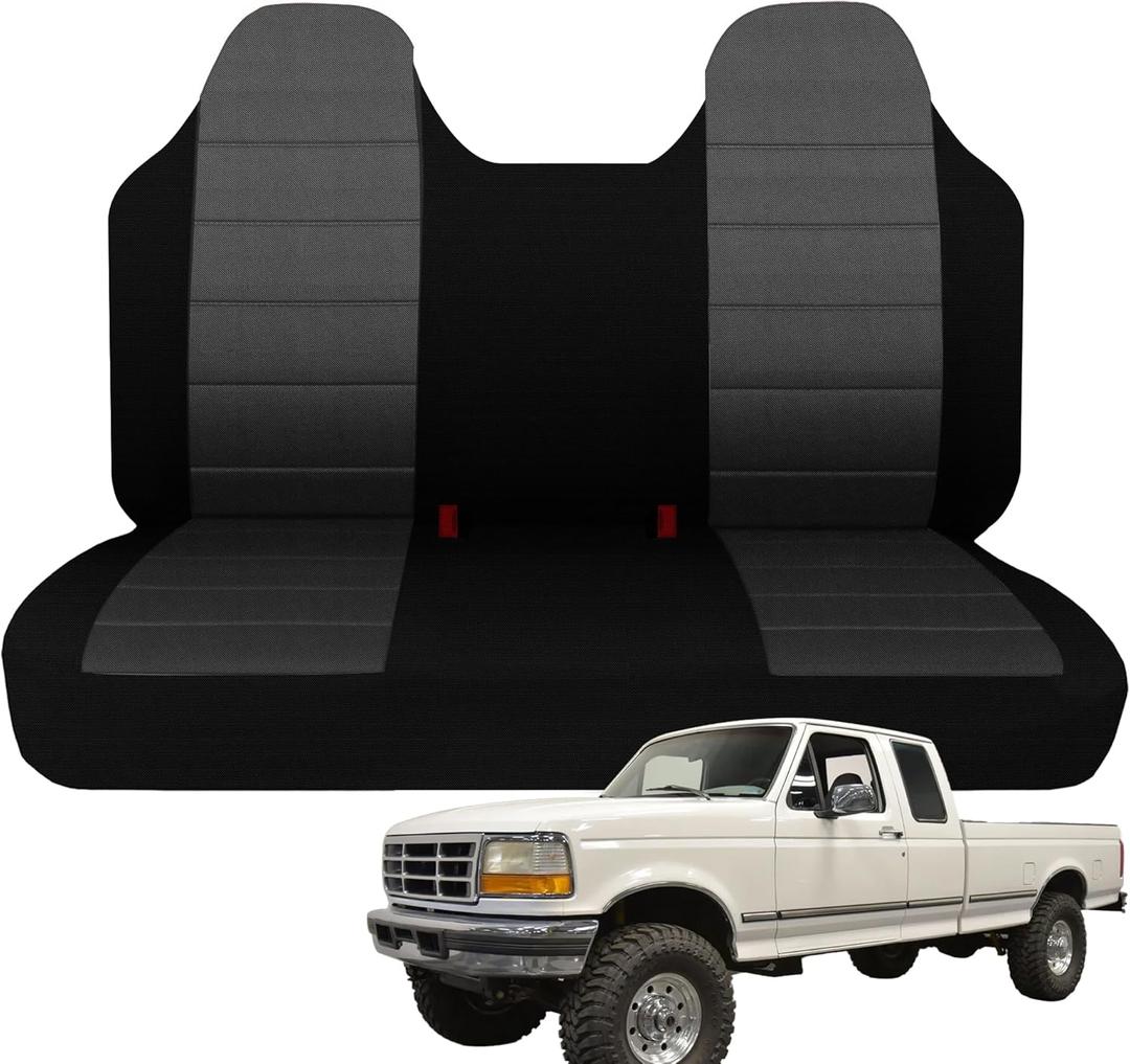 ESMING Front Bench Seat Cover with Molded Headrests for Ford F150 F250 F350 1992 1993 1994 1995 1996 1997 1998 Heavy-Duty Oxford Fabric No Center Armrest Washable Truck Seat Protector - Black