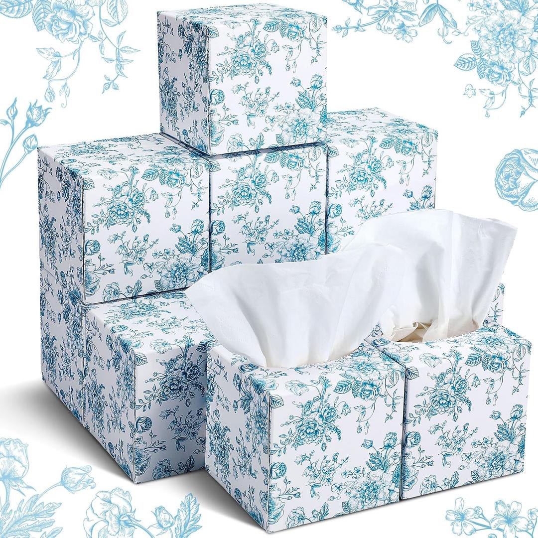 Bencailor 12 Pack Blue Flowers Facial Tissues Cube Boxes Spring Winter Square 600 Sheets 3 Ply Small Tissues Cube Boxes for Home Car Accessories(Ceramic Flower)