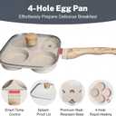 4Cup Nonstick Egg Pan Set with Lid Aluminum Omelette Skillet for Breakfast, Includes Silicone Scraper, Oil Brush, Chopsticks & Cleaning Cloth Compatible with Gas & Induction Cooktops (White)