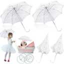 2 White Lace Embroidery Umbrella for Girls,Wedding Umbrellas,White Craft Parasol for Bridal Party,Pet Decoration Umbrella,For Wedding Decoration, Flower Girl,vintage photo shoot props