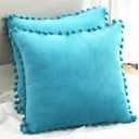Velvet Decorative Throw Pillow Covers with Pom-poms, Set of 2, Cozy Soft Cushion Cases for Couch Sofa Bed Bedroom Car Living Room Peacock Blue 16 x 16