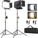 2 Pack Led Video Light Panel Lighting Kit with Barn Doors, 8000mAh Rechargeable Camera Light, 2500K8500K Photo Light for Outdoor Indoor Photography Live Streaming Zoom Calls Video Recording