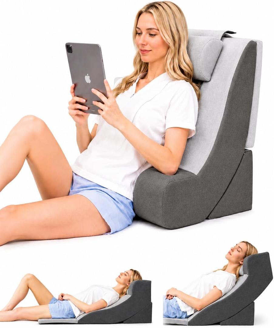 Premium Adjustable Wedge Pillow for Sleeping - High Resilience Foam Bed Rest Cushion for Acid Reflux, GERD, Snoring & Back Support - Ergonomic Incline Pillow with Washable Fabric, Standard