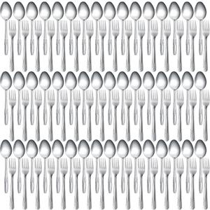 100 Pieces Forks and Spoons Silverware Set Stainless Steel Flatware Cutlery Set Dinner Forks and Spoons Mirror Polished Dishwasher Safe Utensil for Kitchen Restaurant or Home