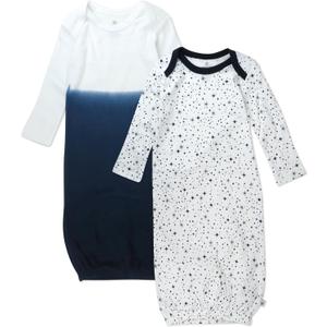 HonestBaby 2-Pack Sleeper Gowns Layette Sets 100% Organic Cotton for Newborn Baby Boys, Girls, Unisex (0-6 Months, Twinkle Star White/Navy)