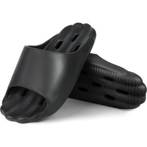 Non-Slip Quick-Dry Shower Sandals with Holes | Lightweight EVA Slippers for Women | Indoor/Outdoor Pool, Beach, Spa & Home Use (Black)