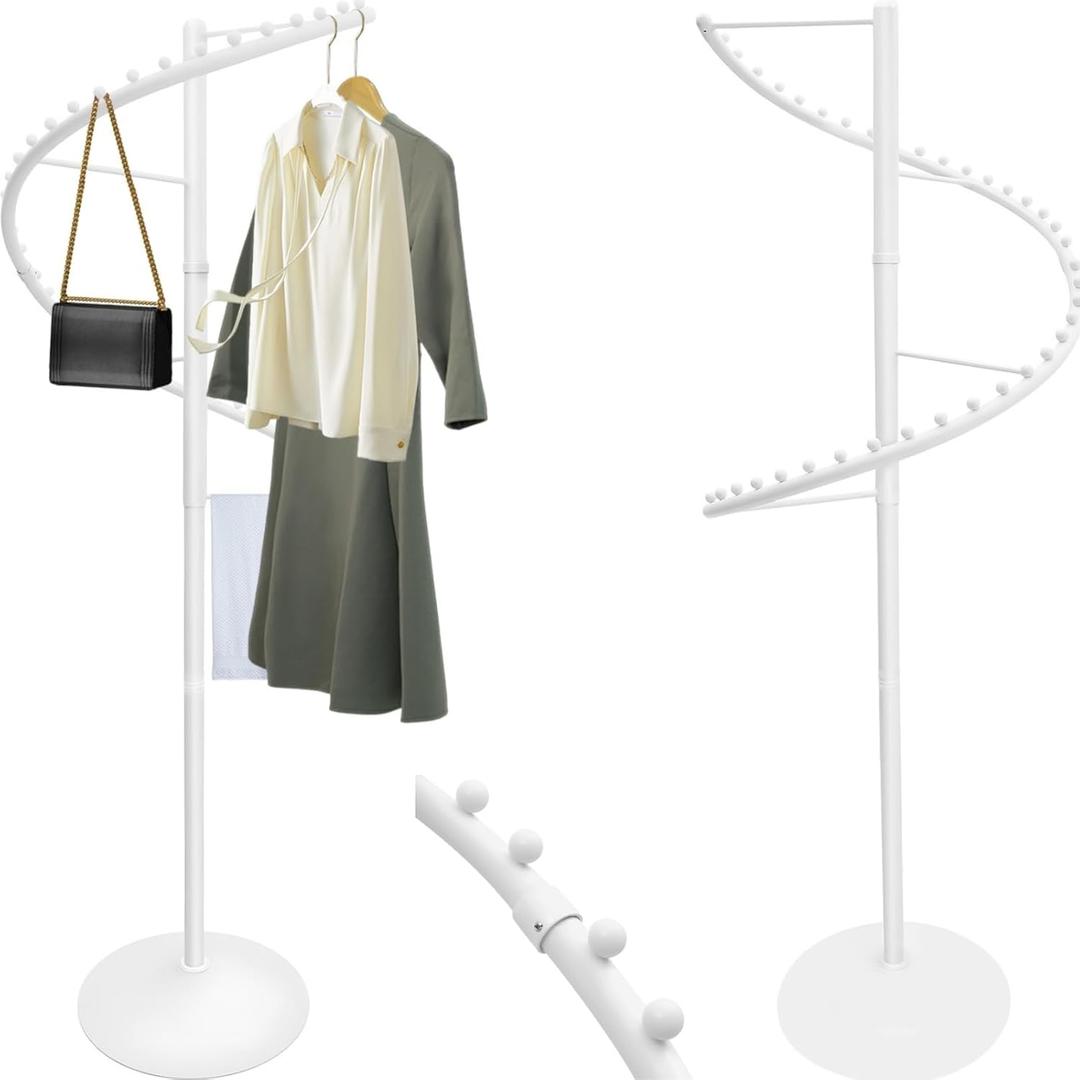 71 Inch Spiral Clothing Rack 360 Spiral Retail Costumer Garment Rack with 38 Ball, 5.91ft Spiral Rotating Clothing Rack for Bedrooms, Living Rooms, Stores (White)