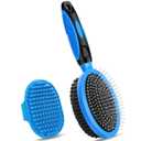 2PCS Pet Grooming Tools - Double-Sided Brush for Shedding and Bathing, Suitable for Short/Long Haired Dogs, Cats and Horses, Deshedding Dog Brush, Mane & Tail Combs for Horses - Pet Supplies (Blue)