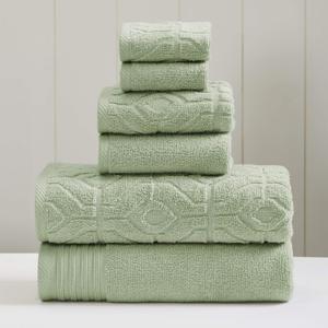 Modern Threads 6 Piece Set, 2 Bath Towels, 2 Hand Towels, 2 Washcloths Yarn Dyed Diamond Gate Jacquard Towel Set Green (Standard)