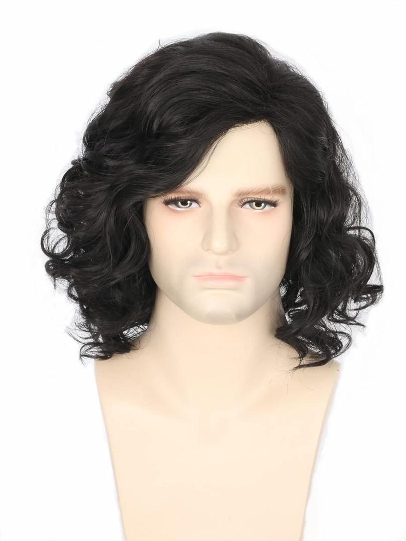 Men's Costume Wig Black Fluffy Short Curly Wig for Halloween Cosplay Costume Wig