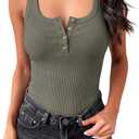 ANRABESS Tank Tops for Women Summer Basic Ribbed Henley Slim Fitted Sleeveless Cami Shirts Button Up Workout Casual Outfits (Green, L)