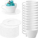 Silicone Muffin Cups for Baking, 12 Pcs Teacup Cupcake Liners, Reusable Muffin Liners, Silicone Cupcake Baking Cups, 12 Cups & 12 Saucers, White