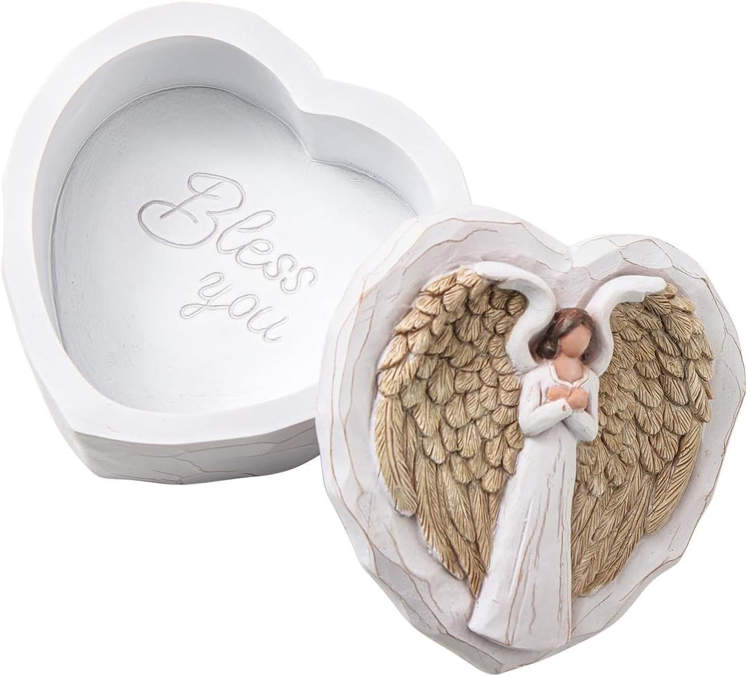 Angel Gifts for Women, Angel Figurines Small Keepsake Box - Bless You Guardian Angel Memorial Gift for Loss of Dad Mom Grandparent - Rosary Box Thanksgiving Christmas Home Decor
