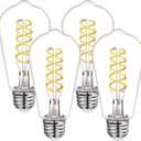 BORT 4Pack Dimmable LED Edison Bulbs,5000K Daylight White, 6W Equivalent to 60W Vintage Light Bulbs, Antique Flexible Spiral LED Filament Decorative Light Bulbs