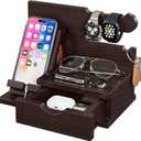 Yirilan Wood Phone Docking Station, Nightstand Organizer, Birthday Gifts for Men -Gifts for Dad/Boyfriend/Grandpa, Anniversary, Christmas, Graduation Travel Idea Gadgets-Brown (XL)