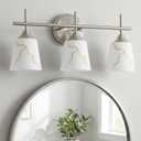 3-Light Mid Century Bathroom Light Fixture, Brushed Nickel Modern Vanity Light with White Marble Glass Shade, for Bathroom Mirror, Living Room, Bedroom, Hallway, E26 Base