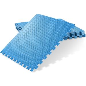 Philosophy Gym Pack of 6 Exercise Flooring Mats - 24 x 24 Inch Foam Rubber Interlocking Puzzle Floor Tiles - Blue, Pack of 3
