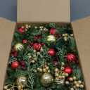 Christmas Garland 9ft with 50 Led, Gold & Red Ball Berries Battery Control, Christmas Decor with Light Timer for Mantle Staircase Indoor and Outdoor