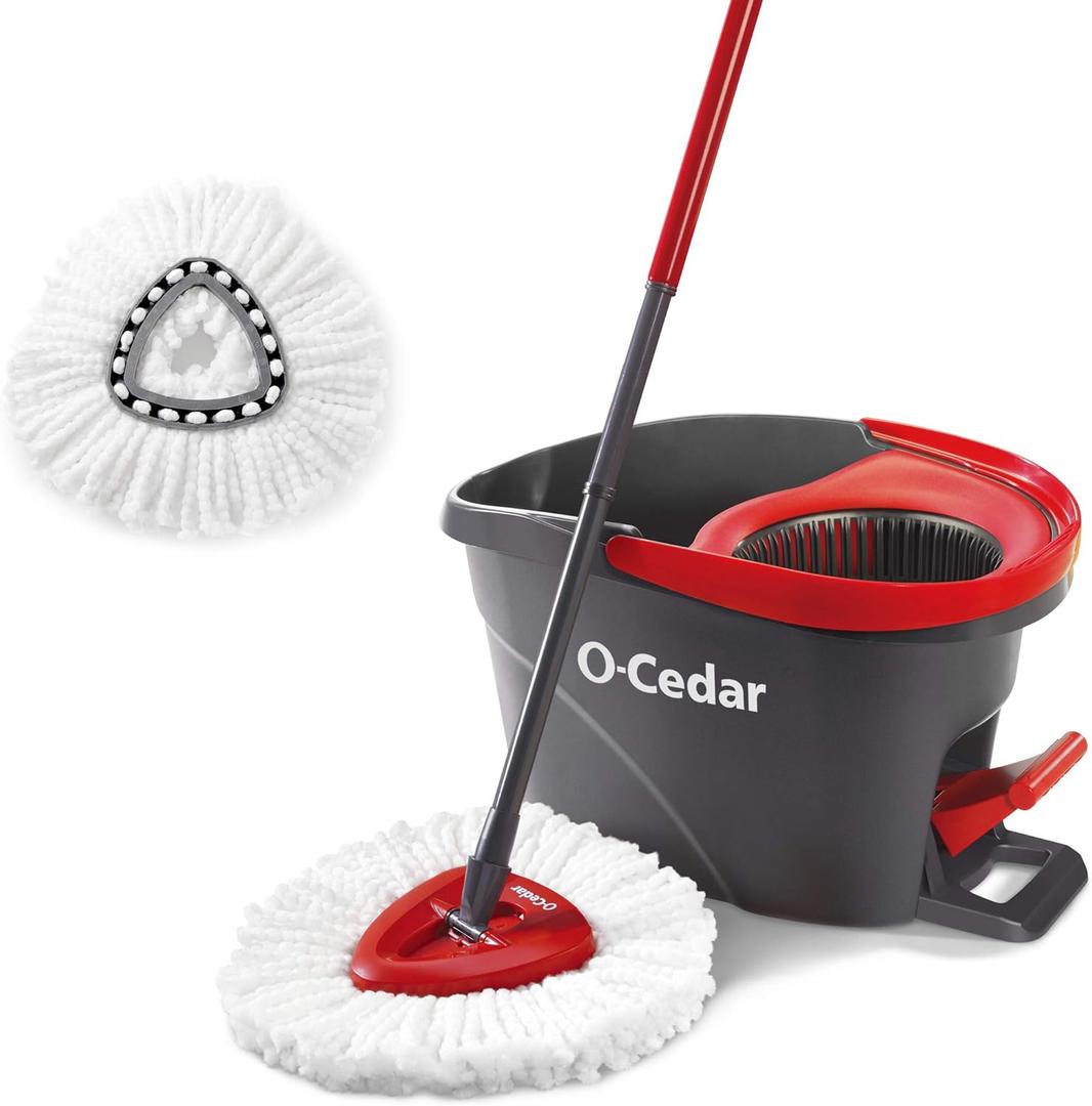 O-Cedar Easywring Microfiber Spin Mop & Bucket Floor Cleaning System with 1 Extra Refill,Red / Gray O-Cedar Easywring Microfiber Spin Mop & Bucket Floor Cleaning System with 1 Extra Refill,Red / Gray