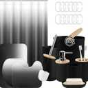 Ombre Grey Black Bathroom Decor and Accessories Set, Shower Curtain and Rug Set with Trash Can, Soap Dispenser, Soap Dish, Toothbrush Holder, Toothbrush Cup, Toilet Brush