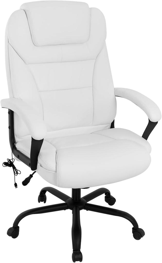 Big & Tall Office Chair 500lbs Capacity - Ergonomic High Back PU Leather Executive Massage Desk Chair with Wide Seat, Adjustable Lumbar Support & Armrests for Home Office Use, Beige