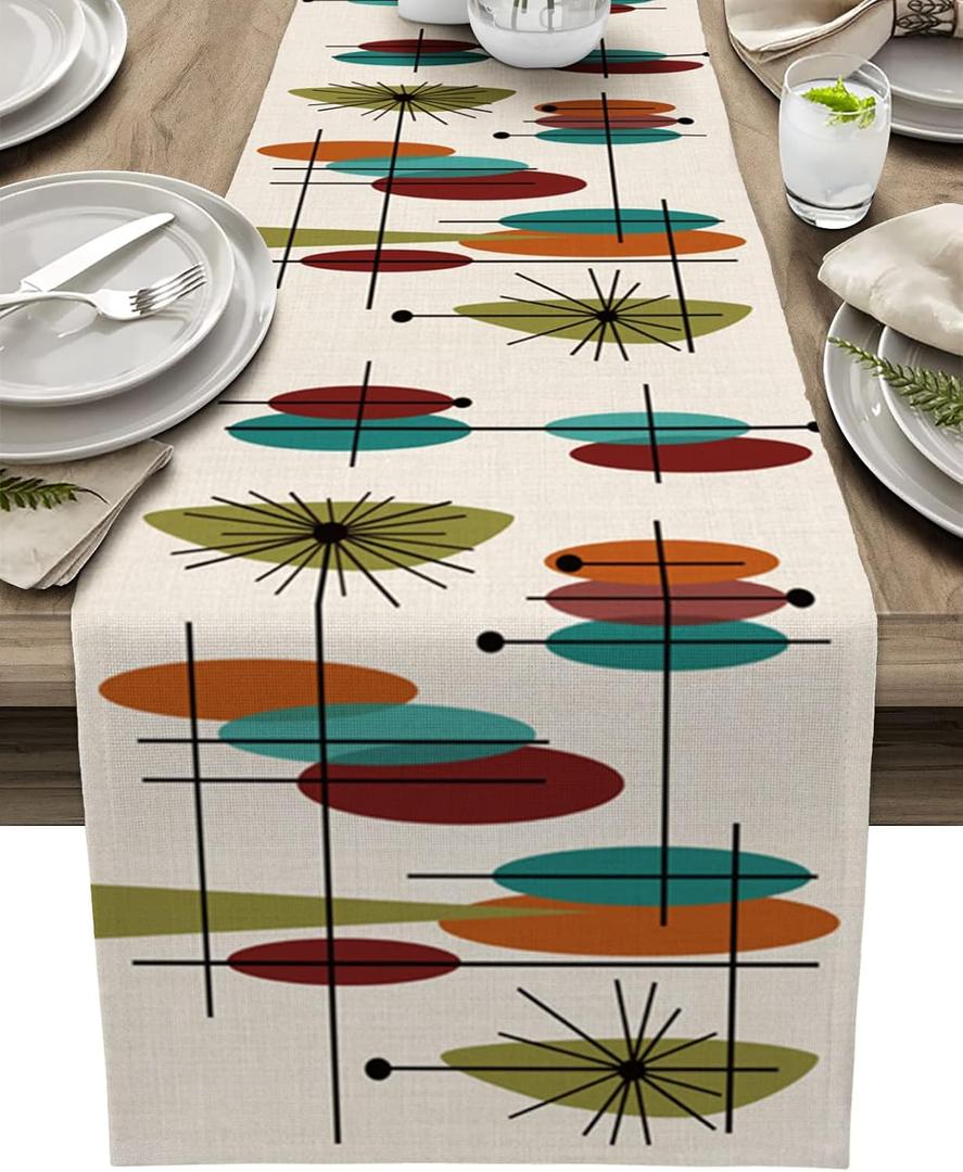 Table Runners 36 inches, Retro Modern Mid Century Wedding/Coffee Table Runner, Farmhouse Style Table Linen Cloth for Dinning Holiday Party Indoor Outdoor Decor, Heat-Resistant, Abstract Lines
