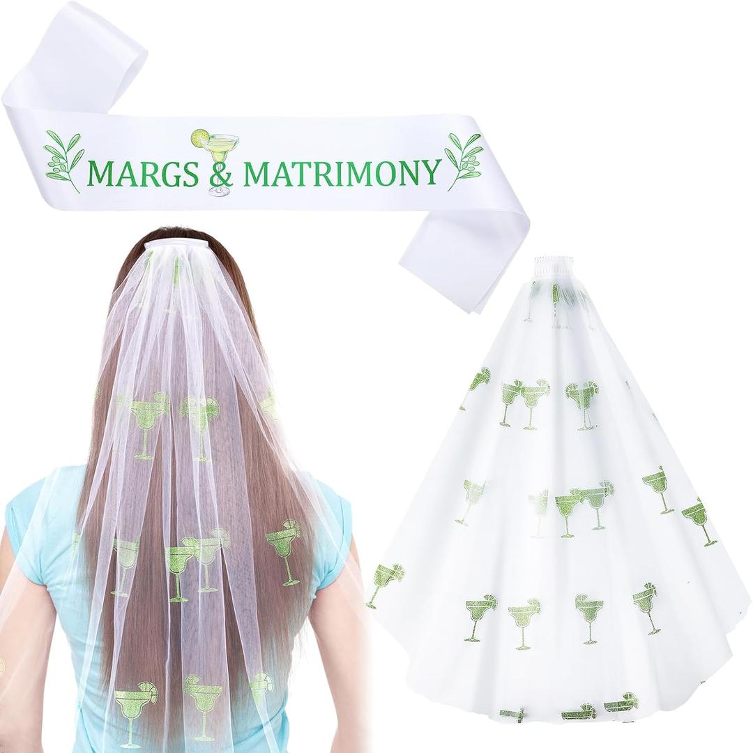 XunYee Margarita Bachelorette Decorations Margs and Matrimony Sash and Veil Bribe to Be Party Gifts for Bridal Shower Gift Wedding Mexican Party Supply
