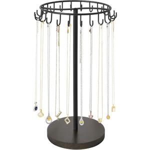 Mkono Necklace Holder Metal Jewelry Display Stand Necklace Organizer with 22 Hooks for Storage and Hanging Bracelet Keychain Home Room Decor for Women,Black