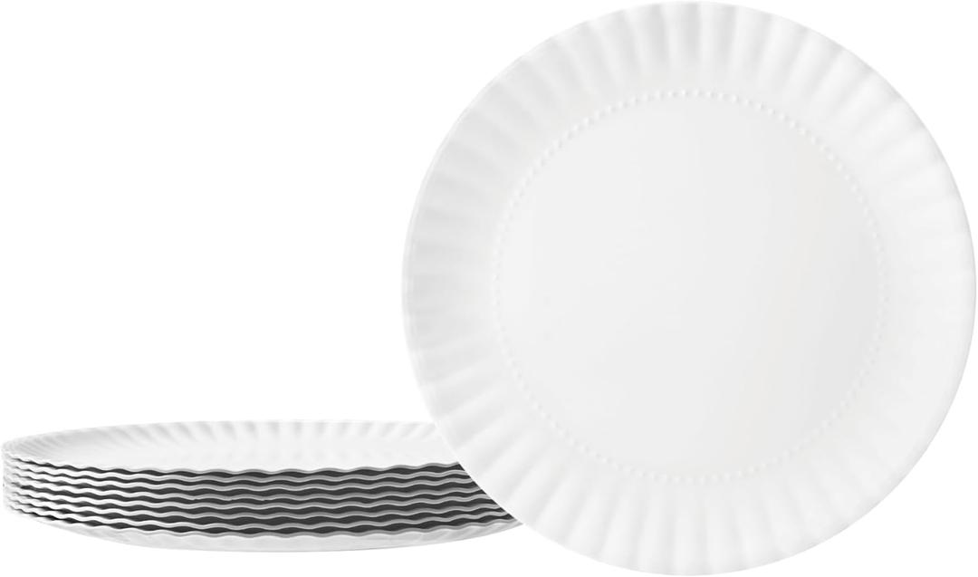 TP 8" Reusable Melamine Paper Plates, Round Plates for Party Picnic Outdoors, Set of 8, White
