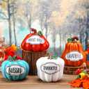 Bucherry Set of 4 Thanksgiving Pumpkins Fall Table Decor for Home Table Centerpieces, Harvest Autumn Resin Pumpkin Figurines Indoor Tabletop Centerpieces Decorative for Dining Room Shelf Decoration